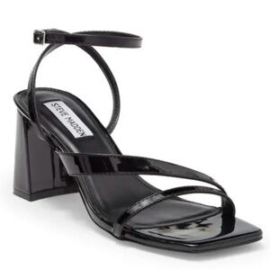 Steve Madden May Glossy Black Block Heel Sandals. 3” Heels. Size 6.5